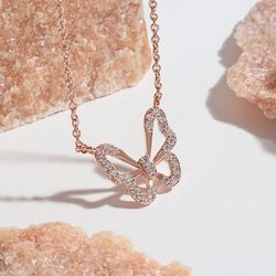 Sterling silver 926 butterfly rose gold necklace