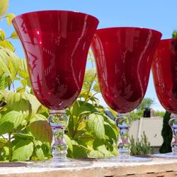 Set 8 Blood Red Vintage Goblets Wine Glasses Christmas Halloween Gothic Holiday Stemware Party