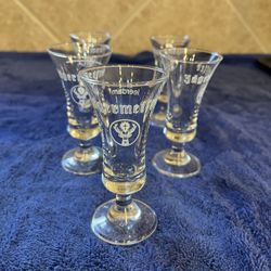 5 Vintage Jägermeister Cordial Shot Glass Liqueur Fluted Stemmed Footed 2CL