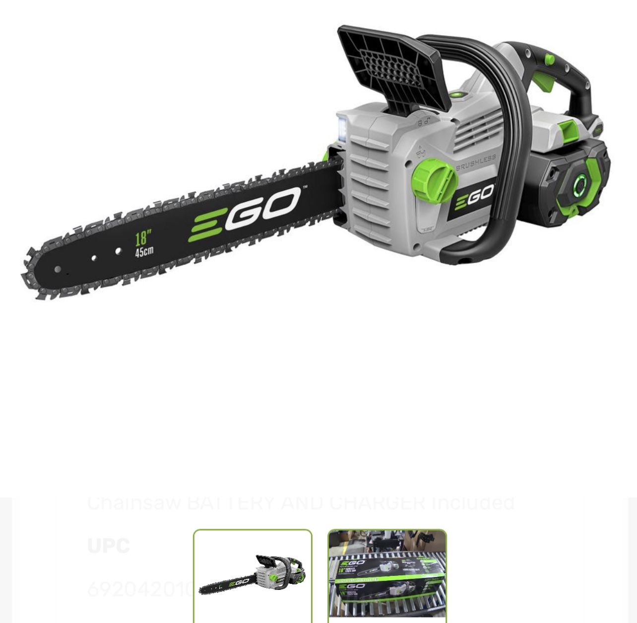 EGO Chainsaw 18” & 5.0 Battery NEW