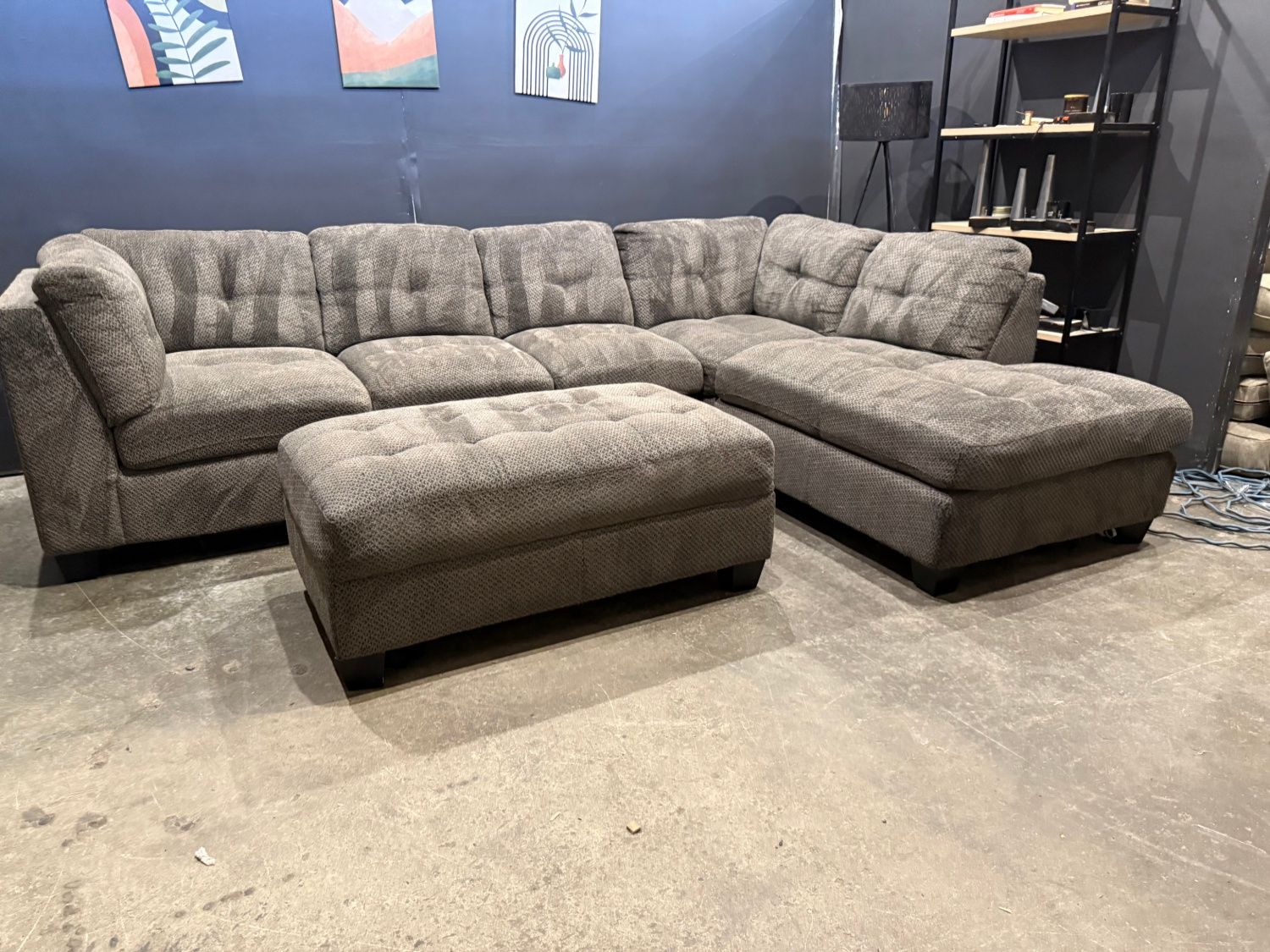 Like New Tufted Sectional Sofa with Storage Ottoman - Delivery Available!