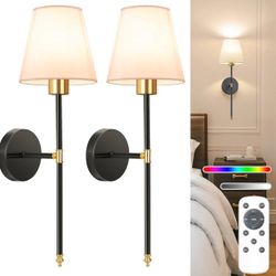 19.9 inch Battery Operated Wall Sconce Set of 2,Gold-Black Rechargeable Wall Lights