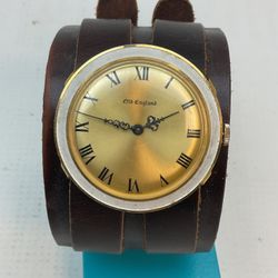 Retro Old England Swiss Made Wristwatch Wide Leather Double Buckle Band 