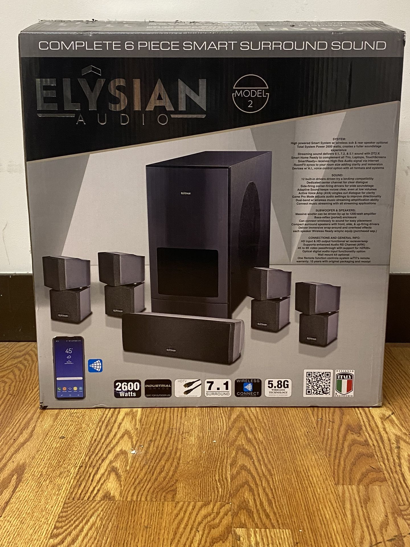 Elysian Audio Model 2 6-Piece Smart Surround Sound 2600W 7.1 Home Theater System