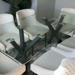 Modern Glass Dining Table Set – Seats 6 – Gently Used