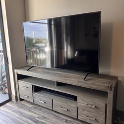 Modern Gray Wood TV Stand (80”) + Matching Console Table (50”) – Great Condition