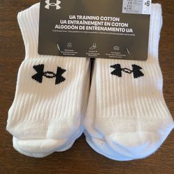 Under Armour Cushioned Crew Mi-Mollet White Socks 6 Pair Of Men's Size 7-8.5 & Women's 6-10  New