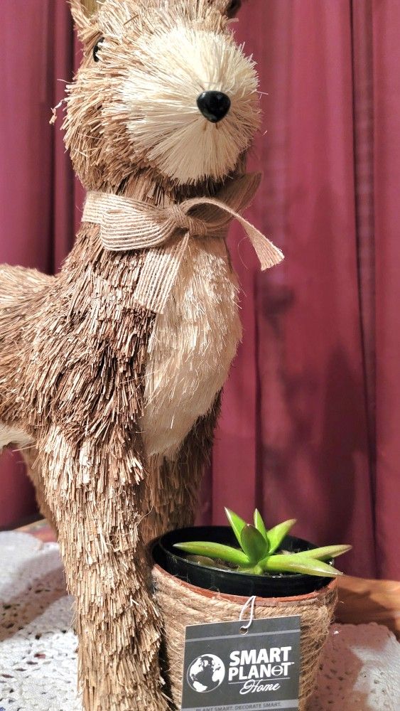 DECORATIVE REINDEER MADE OF STRAW WITH SUCCULENT PLANT 20" HIGH X12" LONG