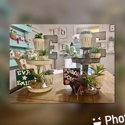 Galvanized Initial Succulent Small Tier Tray With All The Decor Personalized As Shown Sold As A Package Bundle