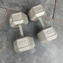 PAIR of 100 LBS Cast Iron Hex Dumbbells