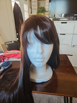 Brown Auburn high fiber wig with bangs