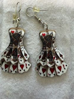 Queen of Hearts Card Dress Earrings - Red & White Fashion Jewelry
