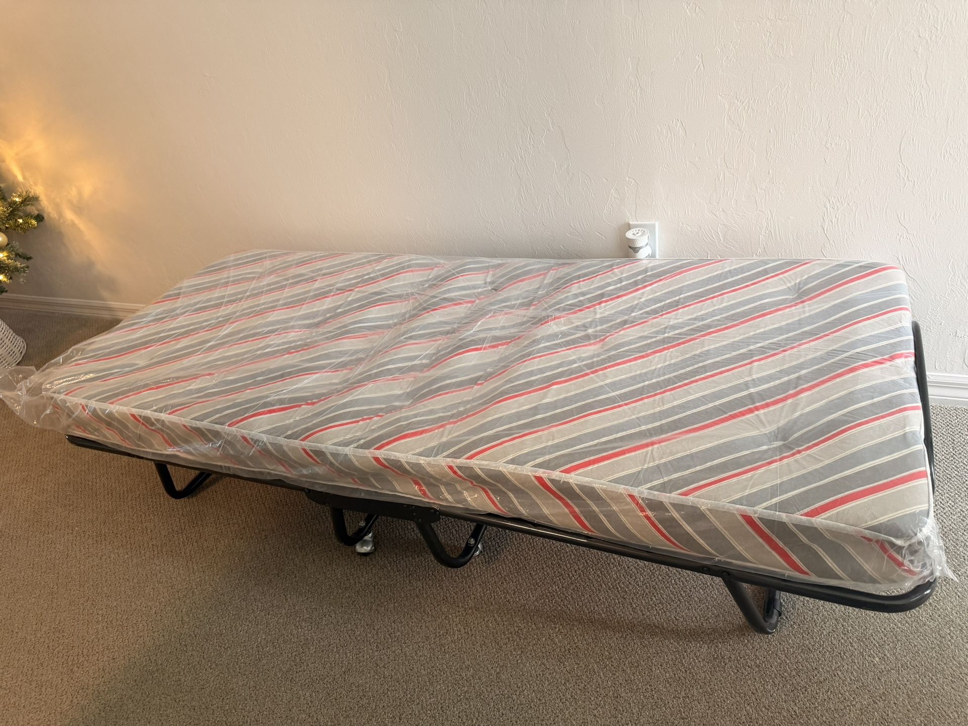 Foldable Twin Bed…5 Inch Mattress 73x30 Inch-Steel Frame/Wheels