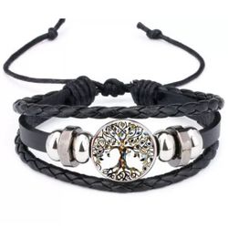 NEW Vintage Life Tree Shaped Leather Bracelet Noosa Snap Dome Glass Bracelet