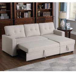 Devion Furniture Contemporary Reversible Sectional Sleeper Sectional Sofa with Storage Chaise in Beige Fabric