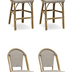 PURPLE LEAF French Counter Height Bar Height Stool Set of 4, Patio Bar Chairs with Back Rattan, French Bistro Set