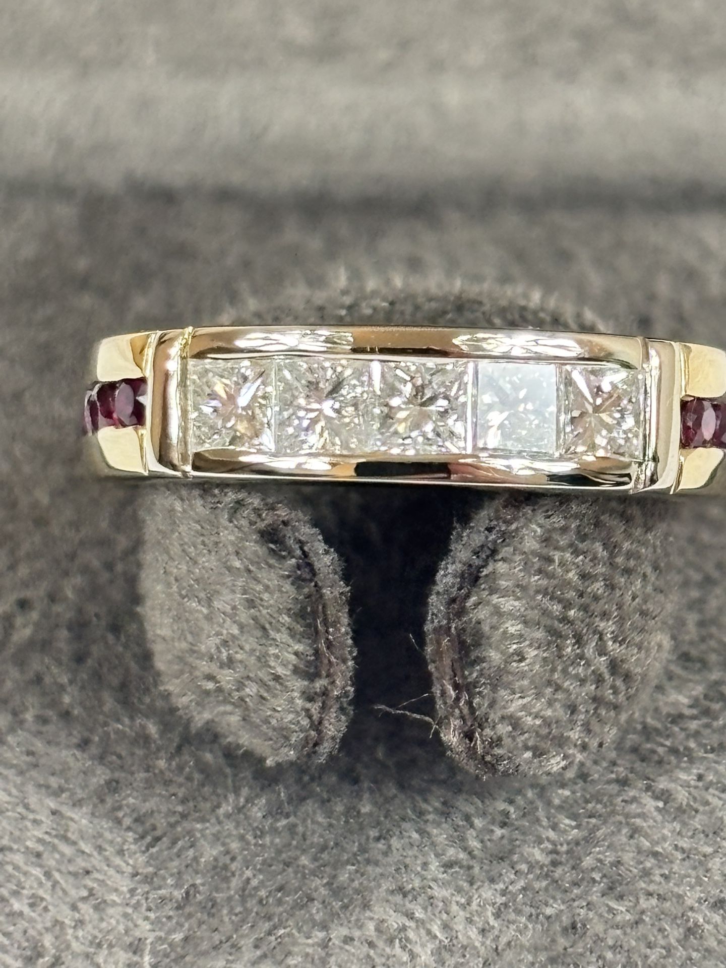 14k White and Yellow Gold Diamond and Ruby Band