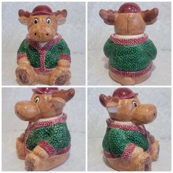 Vintage Cookie Jar Collectible Canister Christmas  Holiday Moose Treat Storage