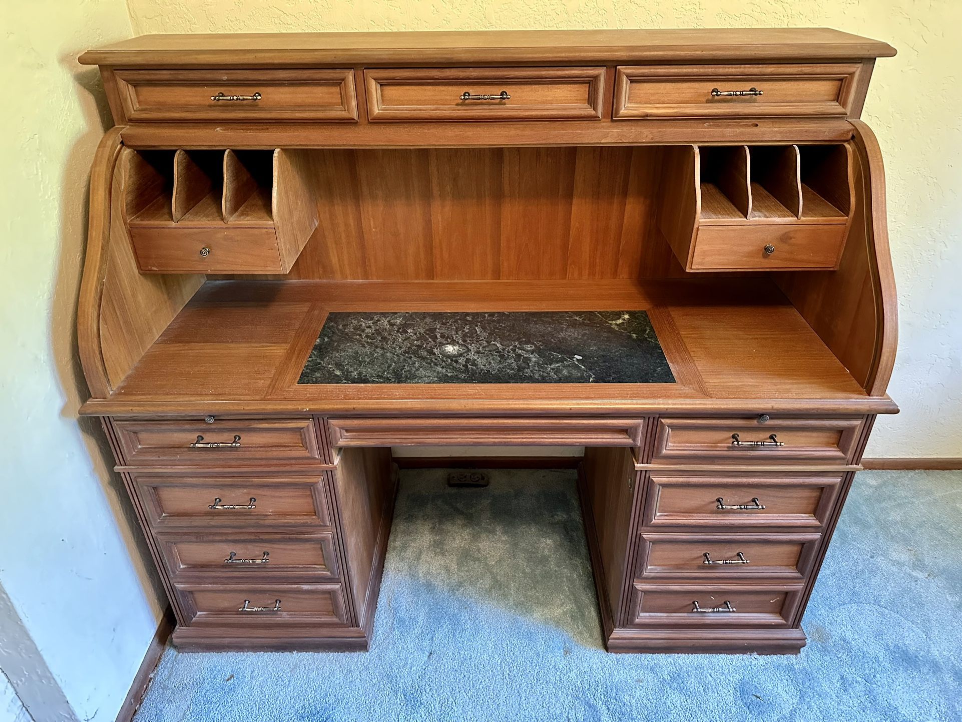 Antique Roll Top Desk with Marble Inlay
