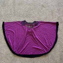 NY Collection Women Top Blouse Shirt M Purple Batwing Sleeve Stretch Crochet