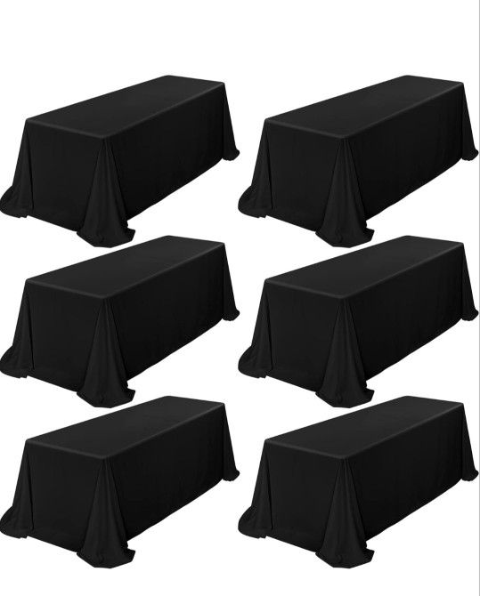 6 Pack Black Tablecloth 90 x 156 Inch, Rectangle Tablecloth for 8 Foot Table, Rectangular Polyester Table Cloth Stain and Wrinkle Resistant Washable F