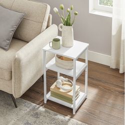 Industrial 3-Tier Tall Side Table,White