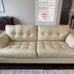 Cream Colored Leather Couch And Loveseat 