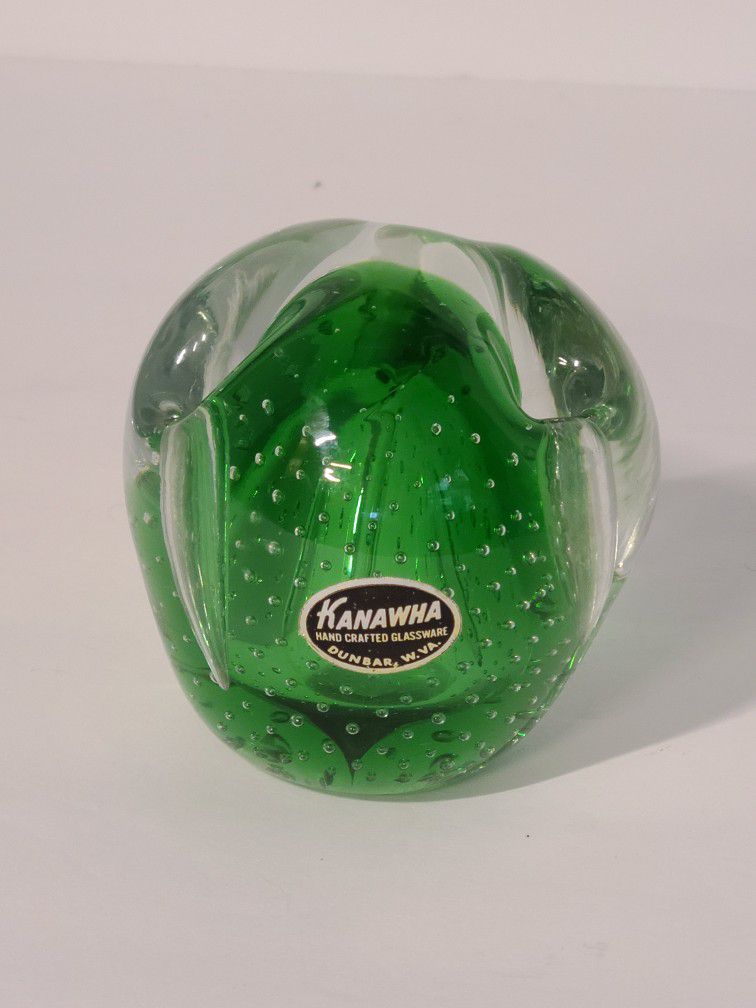 Kanawha Green Paperweight Pen/Pencil Holder (3 holes) With Bubbles