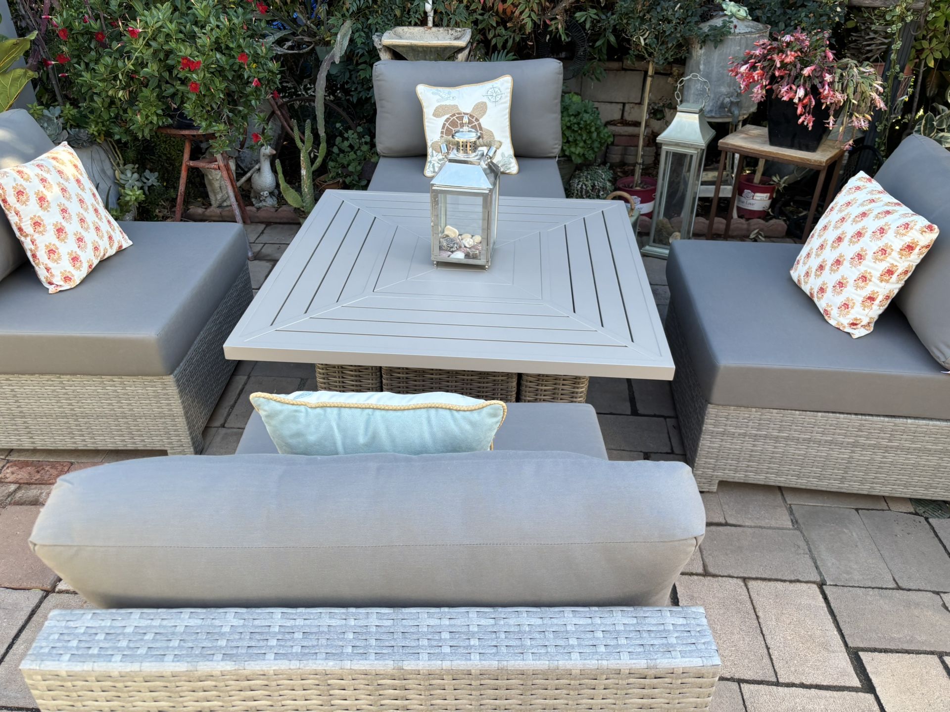 Patio Furniture Set W/ Fire Pit New Sunbrella