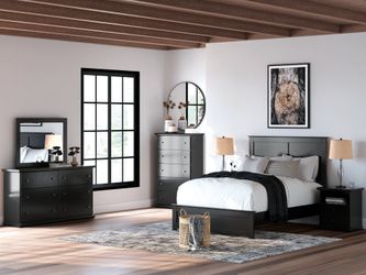 Maribel Black Full Panel Bed, Dresser, Mirror and 2 Nightstands (Online Special Price)