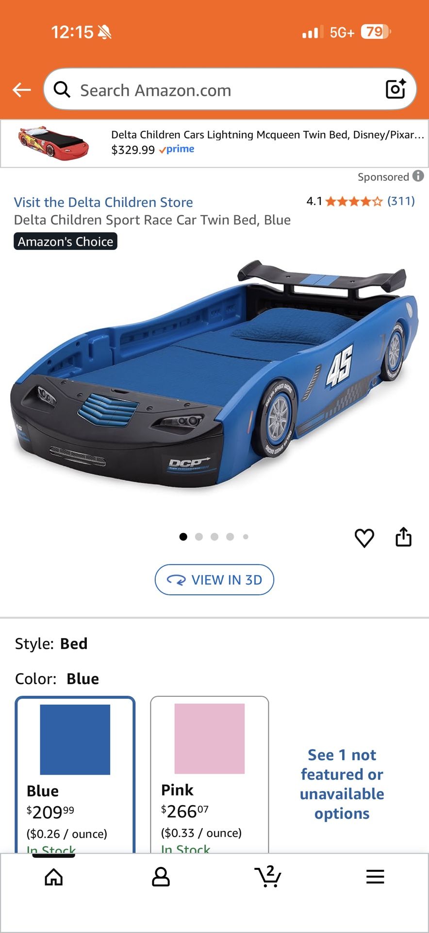 Kids Blue Car Bed