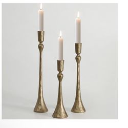 intage Cast Iron Taper Candle Holder - Set of 3 Decorative Candle Stand, Candlestick Holder for Wedding, Dinning, Party (Antique Brass)