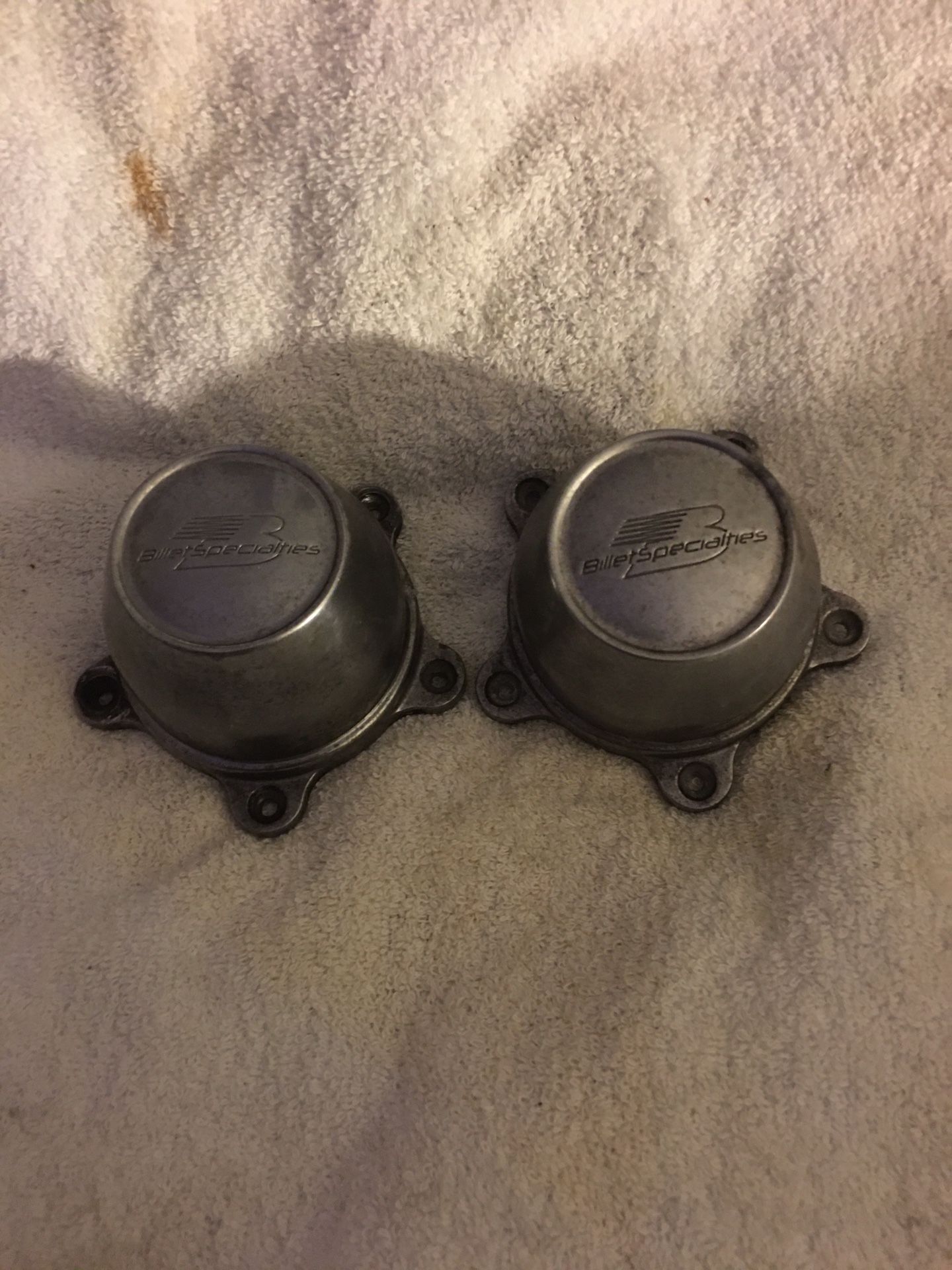 2-BILLET SPECIALTIES CENTER CAPS FOR BILLET RIMS USED IN GOOD CONDITION $20.00