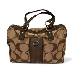 Coach Signature Stripe Satchel Handbag 