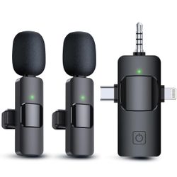 PQRQP 3 In 1 Wireless Lavalier Microphones For IPhone, IPad, Android,