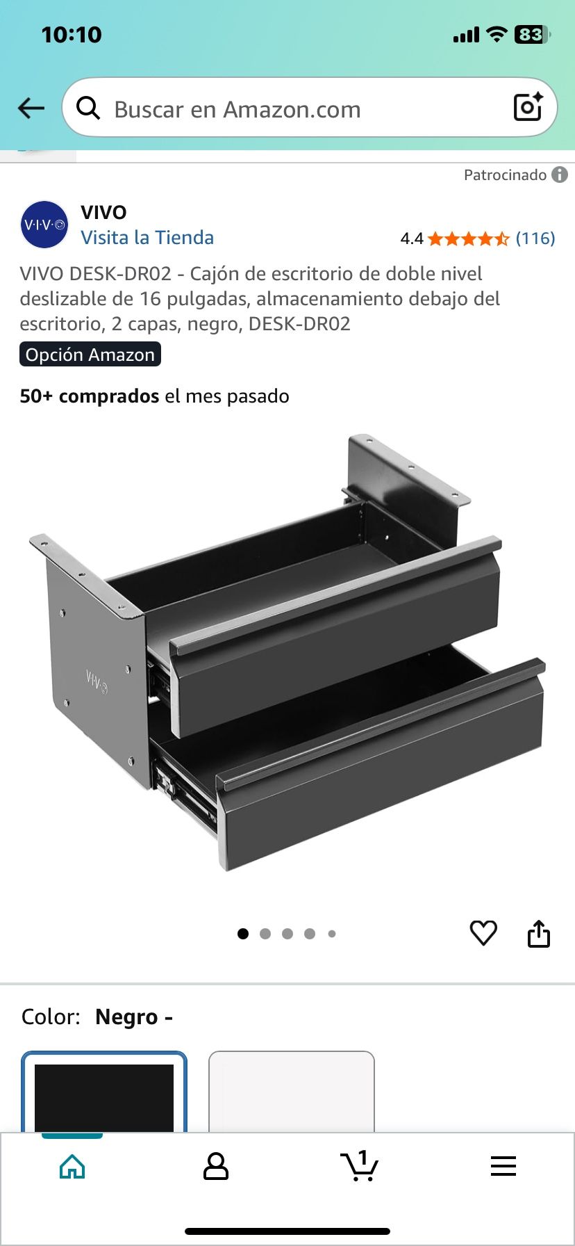 VIVO DESK-DR02 - Cajón de escritorio de doble nivel deslizable de 16 pulgadas, almacenamiento debajo del escritorio, 2 capas, negro, DESK-DR02