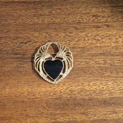 Goldplated Heart with Black Stone Brooch