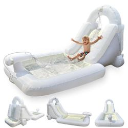 Water Slide Park with PVC Pool for Water Storage Bounce House with Included Air Blower Water Cannon & Climbing Wall Inflatable Water Slide for Kids Ba