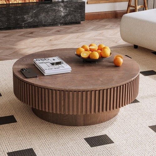 Round Coffee Table With Storage Solid Wood Veneered Modern Coffee Table Accent Tea Table walnut color Brand New in the Package π¦ Cash price Nuevo en