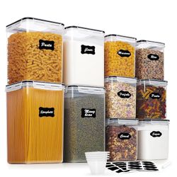 Vtopmart 10 PCS Flour and Sugar Storage Container, Large Airtight Food Canisters with Lids for Kitchen, Pantry Organization, BPA Free, Black