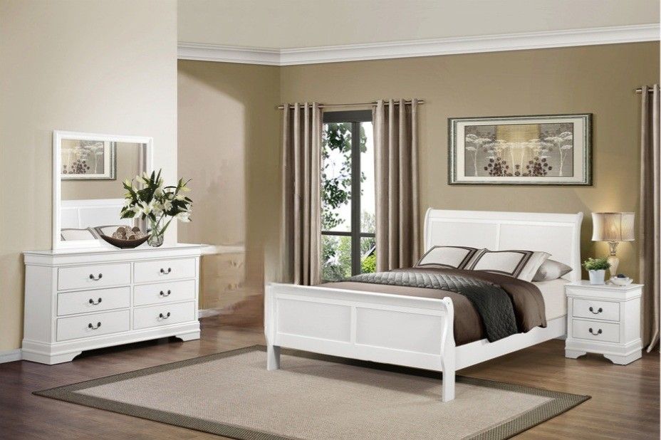 Queen Bedroom Set : Dresser + Mirror + Hradboard + Footboard + Slats + Nightstand