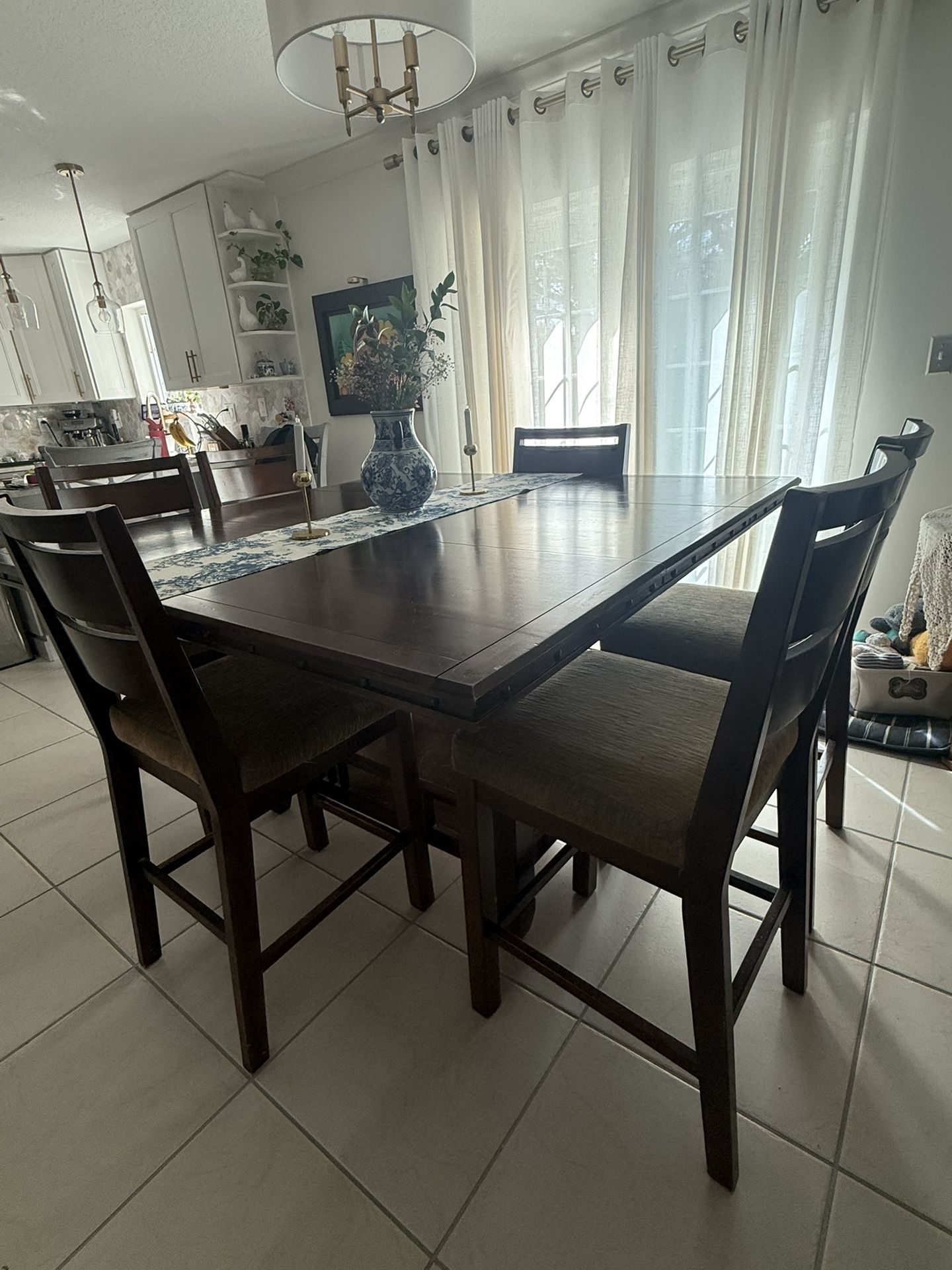 High Dining Table – Solid Wood – 6 Chair