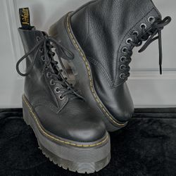 Dr. Martens, 1460 Max Platform Boots, Black, Pisa Leather, Women’s Size 7.