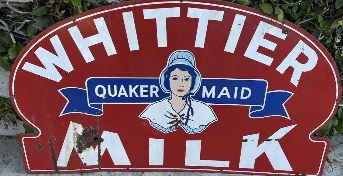 Antique Porcelain Original Milk Whittier la Quaker Maid Sign