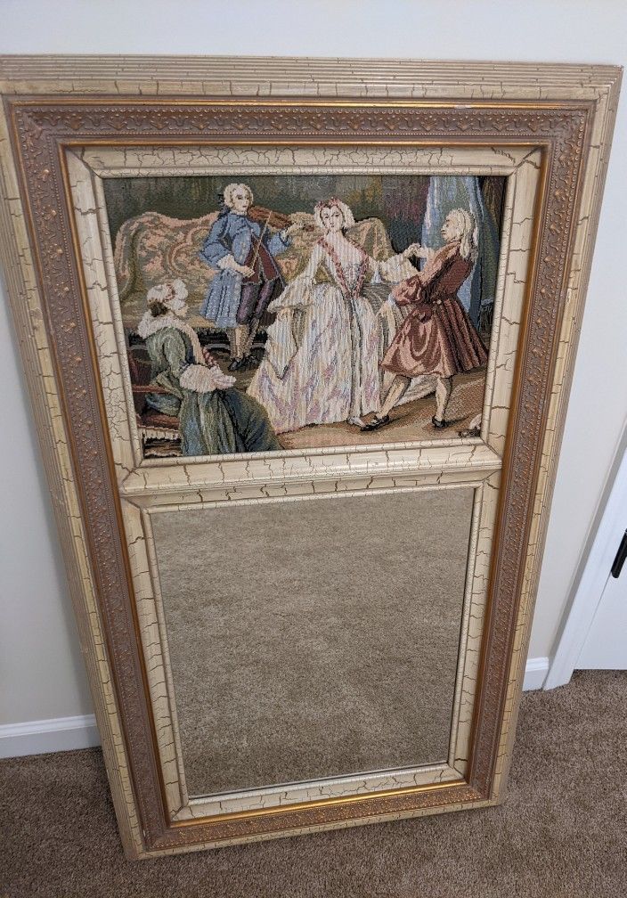 Antique French Provincial Tapestry Mirror 24*42