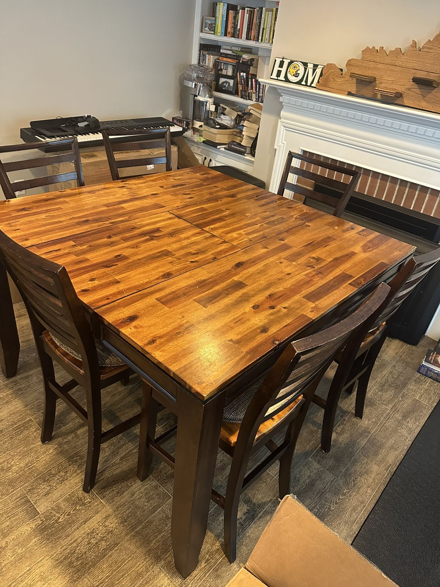 Large Bar Height Table With Self Storing Leaf, Farmhouse