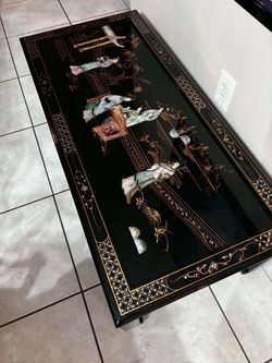 Mid Century Modern Black Lacquer Chinoiserie Coffee Table 48”Lx22”Wx16”H
