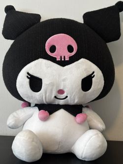NEW W/ TAG Kuromi Tweed Plush Sanrio Black Pink Textured Fabric Stuffed Toy