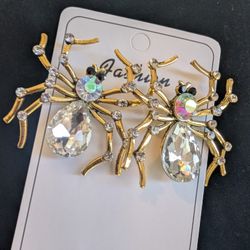Beautiful Spider Earrings with Gold/Clear Stones