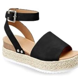 Women’s Flatform Espadrilles Ankle Strap Buckle Open Toe Faux Leather Studded Wedge Summer Sandals size 9